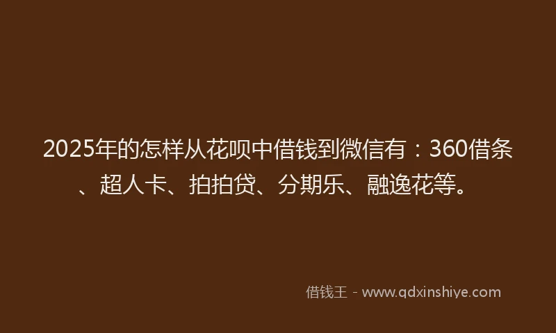 2025年的怎样从花呗中借钱到微信有：360借条、超人卡、拍拍贷、分期乐、融逸花等。