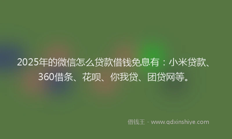 2025年的微信怎么贷款借钱免息有：小米贷款、360借条、花呗、你我贷、团贷网等。