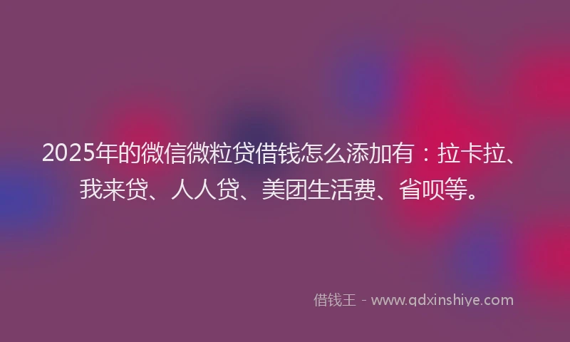 2025年的微信微粒贷借钱怎么添加有：拉卡拉、我来贷、人人贷、美团生活费、省呗等。