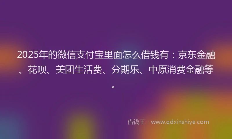 2025年的微信支付宝里面怎么借钱有：京东金融、花呗、美团生活费、分期乐、中原消费金融等。