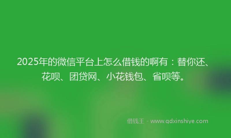 2025年的微信平台上怎么借钱的啊有：替你还、花呗、团贷网、小花钱包、省呗等。