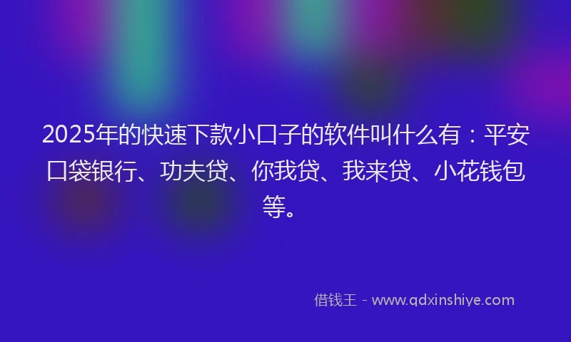 2025年的快速下款小口子的软件叫什么有：平安口袋银行、功夫贷、你我贷、我来贷、小花钱包等。
