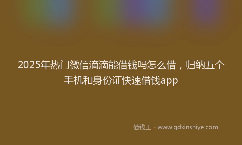 2025年热门微信滴滴能借钱吗怎么借，归纳五个手机和身份证快速借钱app