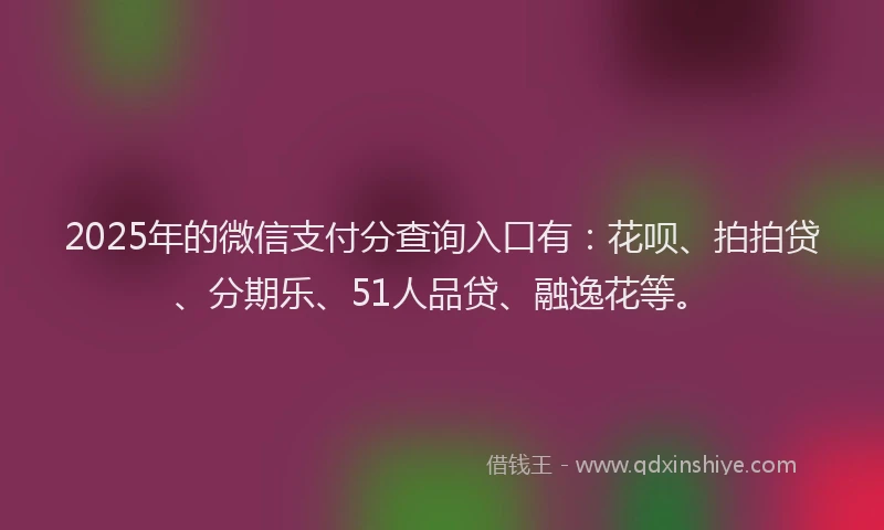 2025年的微信支付分查询入口有：花呗、拍拍贷、分期乐、51人品贷、融逸花等。