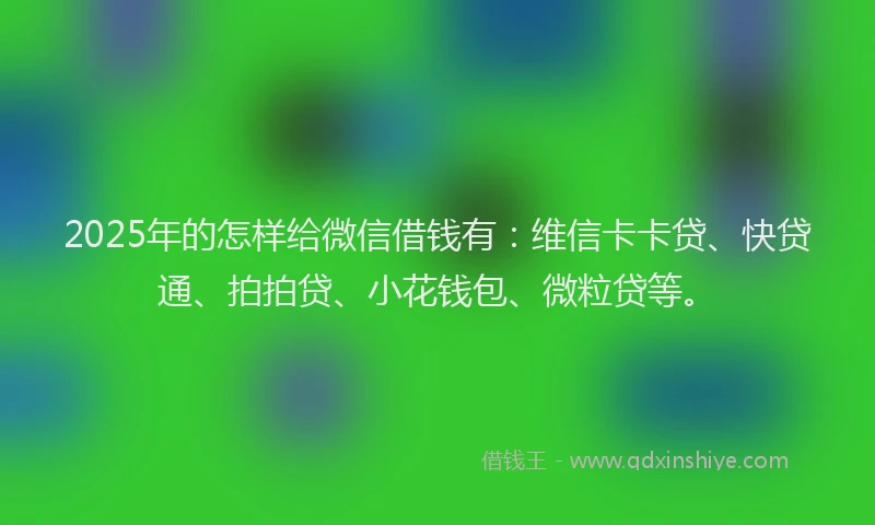 2025年的怎样给微信借钱有：维信卡卡贷、快贷通、拍拍贷、小花钱包、微粒贷等。