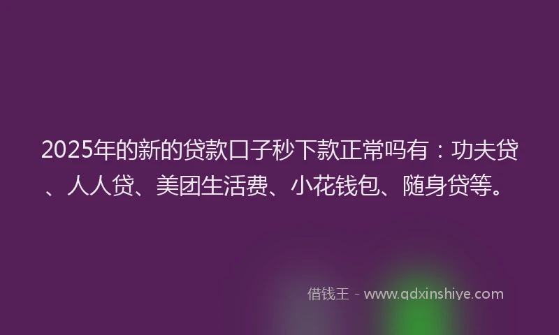 2025年的新的贷款口子秒下款正常吗有：功夫贷、人人贷、美团生活费、小花钱包、随身贷等。