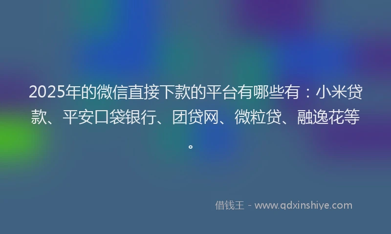 2025年的微信直接下款的平台有哪些有：小米贷款、平安口袋银行、团贷网、微粒贷、融逸花等。