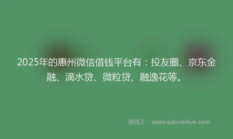 2025年的惠州微信借钱平台有：投友圈、京东金融、滴水贷、微粒贷、融逸花等。
