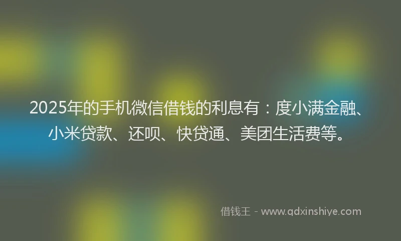 2025年的手机微信借钱的利息有：度小满金融、小米贷款、还呗、快贷通、美团生活费等。