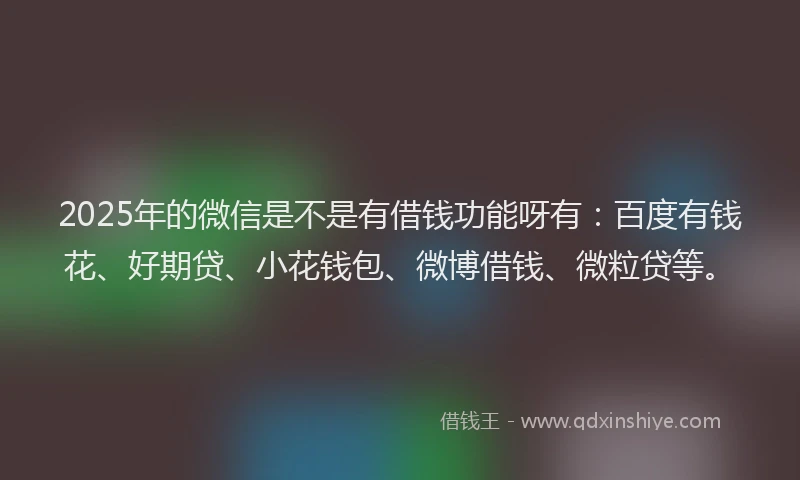 2025年的微信是不是有借钱功能呀有：百度有钱花、好期贷、小花钱包、微博借钱、微粒贷等。