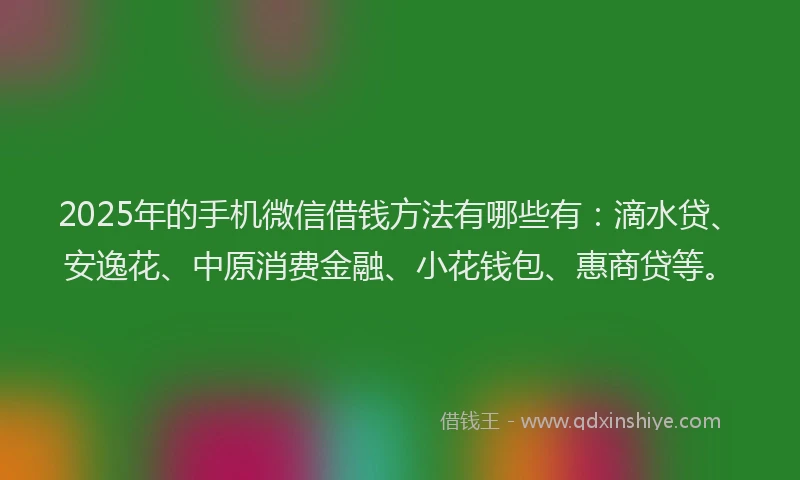 2025年的手机微信借钱方法有哪些有：滴水贷、安逸花、中原消费金融、小花钱包、惠商贷等。