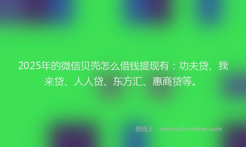 2025年的微信贝壳怎么借钱提现有：功夫贷、我来贷、人人贷、东方汇、惠商贷等。