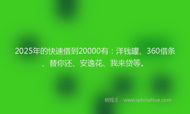 2025年的快速借到20000有：洋钱罐、360借条、替你还、安逸花、我来贷等。