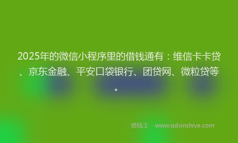 2025年的微信小程序里的借钱通有：维信卡卡贷、京东金融、平安口袋银行、团贷网、微粒贷等。