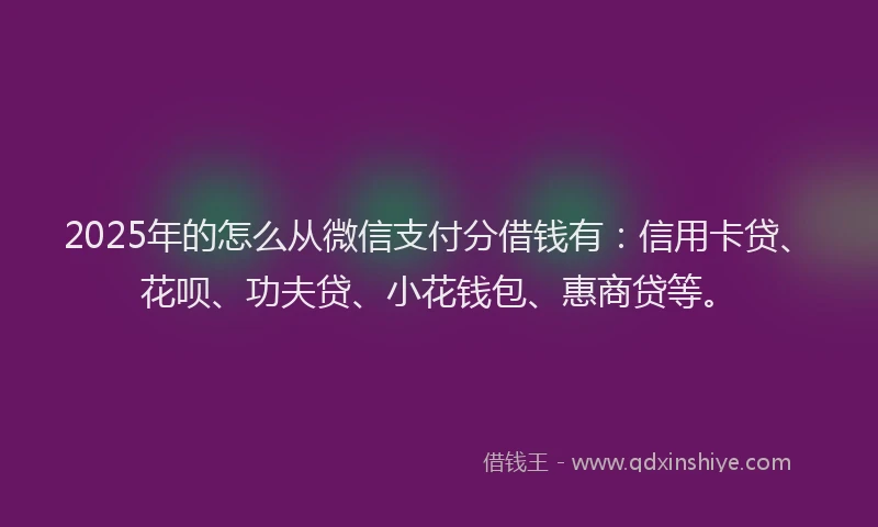 2025年的怎么从微信支付分借钱有：信用卡贷、花呗、功夫贷、小花钱包、惠商贷等。