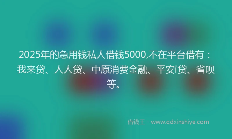 2025年的急用钱私人借钱5000,不在平台借有：我来贷、人人贷、中原消费金融、平安i贷、省呗等。