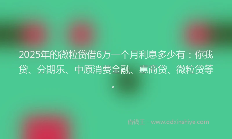 2025年的微粒贷借6万一个月利息多少有：你我贷、分期乐、中原消费金融、惠商贷、微粒贷等。