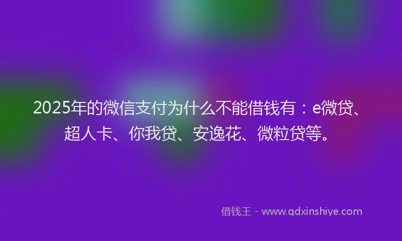 2025年的微信支付为什么不能借钱有：e微贷、超人卡、你我贷、安逸花、微粒贷等。