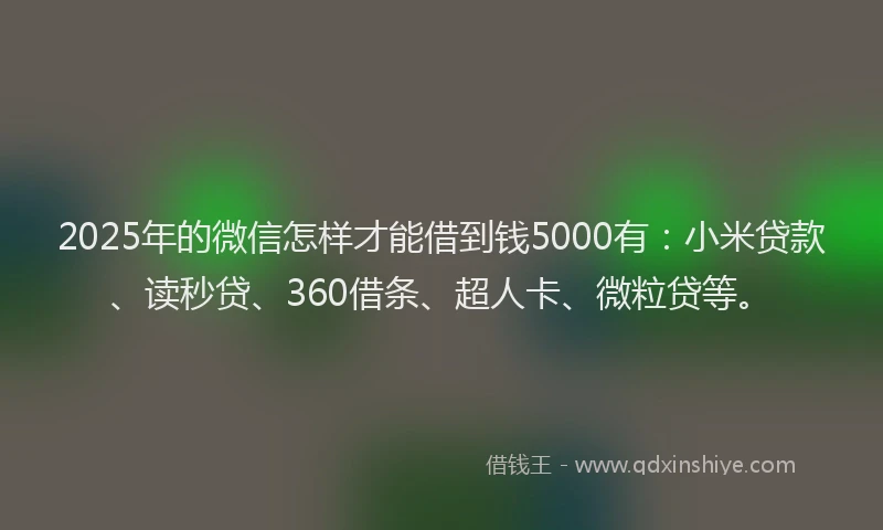 2025年的微信怎样才能借到钱5000有：小米贷款、读秒贷、360借条、超人卡、微粒贷等。