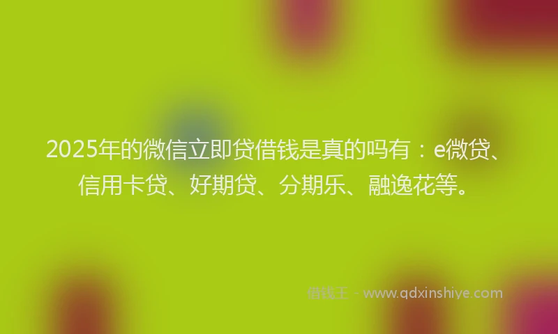 2025年的微信立即贷借钱是真的吗有：e微贷、信用卡贷、好期贷、分期乐、融逸花等。