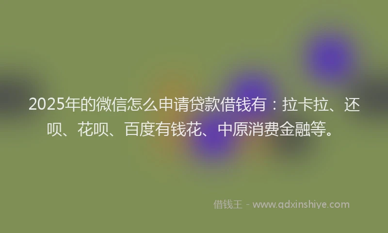 2025年的微信怎么申请贷款借钱有：拉卡拉、还呗、花呗、百度有钱花、中原消费金融等。