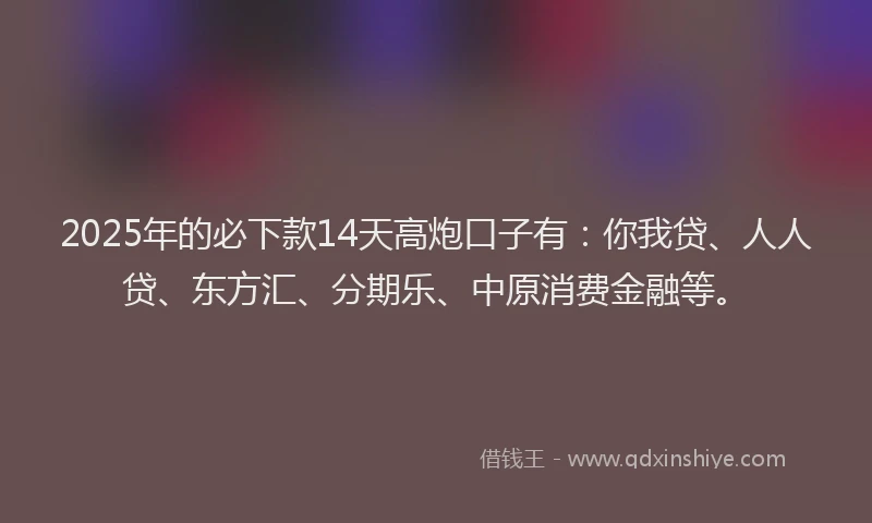 2025年的必下款14天高炮口子有：你我贷、人人贷、东方汇、分期乐、中原消费金融等。