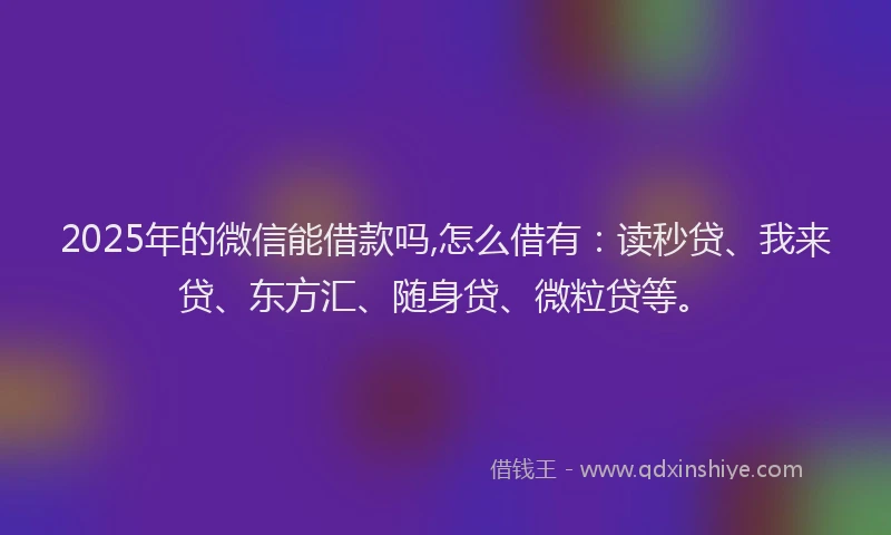 2025年的微信能借款吗,怎么借有：读秒贷、我来贷、东方汇、随身贷、微粒贷等。