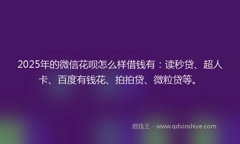 2025年的微信花呗怎么样借钱有：读秒贷、超人卡、百度有钱花、拍拍贷、微粒贷等。
