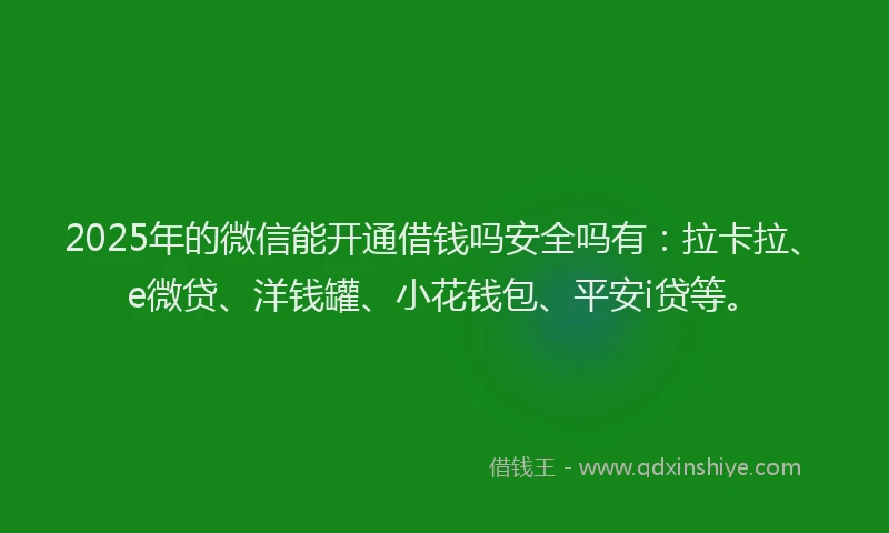 2025年的微信能开通借钱吗安全吗有：拉卡拉、e微贷、洋钱罐、小花钱包、平安i贷等。