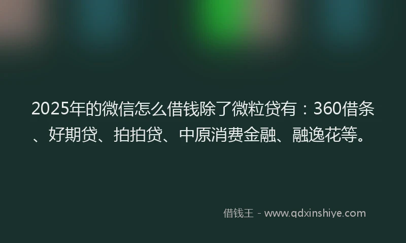 2025年的微信怎么借钱除了微粒贷有：360借条、好期贷、拍拍贷、中原消费金融、融逸花等。