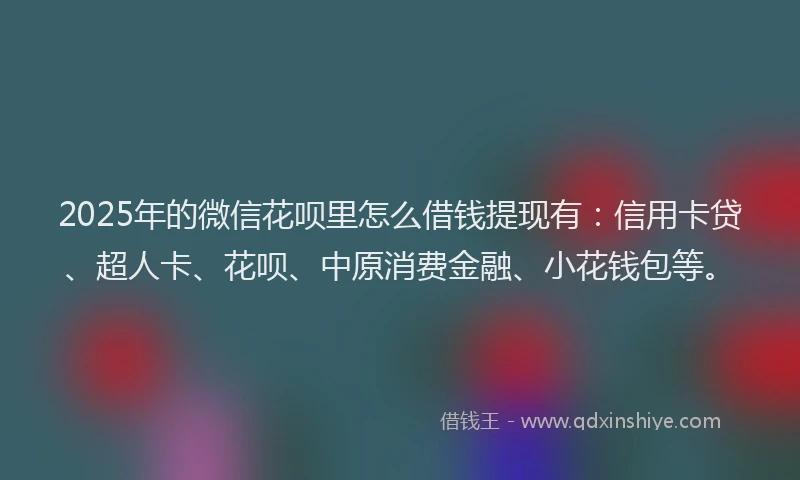 2025年的微信花呗里怎么借钱提现有：信用卡贷、超人卡、花呗、中原消费金融、小花钱包等。