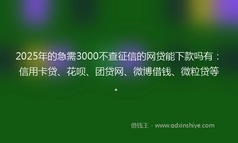 2025年的急需3000不查征信的网贷能下款吗有：信用卡贷、花呗、团贷网、微博借钱、微粒贷等。