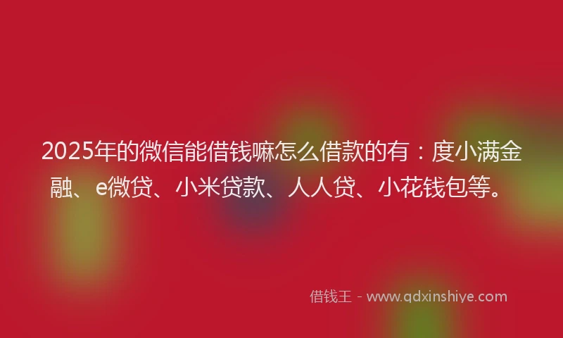 2025年的微信能借钱嘛怎么借款的有：度小满金融、e微贷、小米贷款、人人贷、小花钱包等。