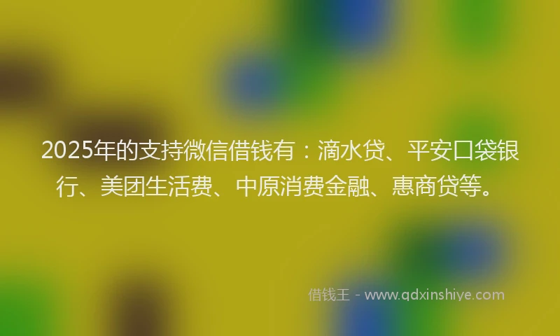 2025年的支持微信借钱有：滴水贷、平安口袋银行、美团生活费、中原消费金融、惠商贷等。