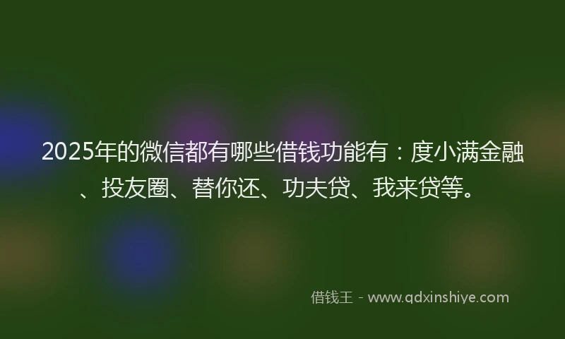 2025年的微信都有哪些借钱功能有：度小满金融、投友圈、替你还、功夫贷、我来贷等。