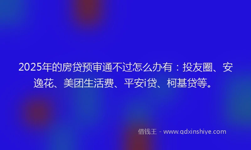 2025年的房贷预审通不过怎么办有：投友圈、安逸花、美团生活费、平安i贷、柯基贷等。