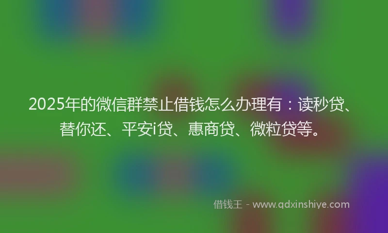 2025年的微信群禁止借钱怎么办理有：读秒贷、替你还、平安i贷、惠商贷、微粒贷等。