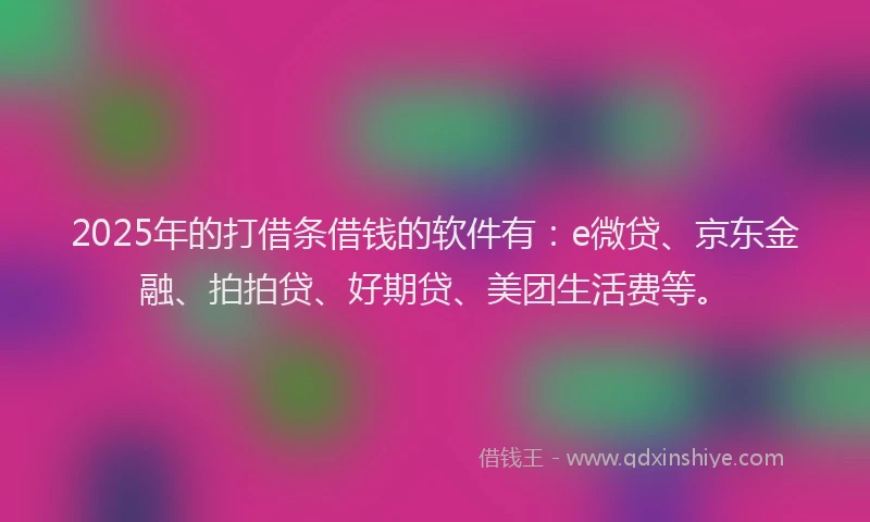 2025年的打借条借钱的软件有：e微贷、京东金融、拍拍贷、好期贷、美团生活费等。