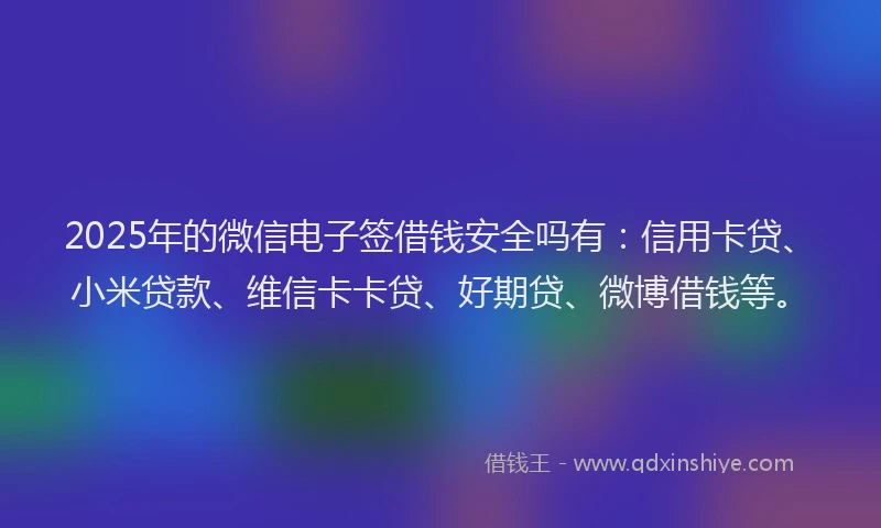 2025年的微信电子签借钱安全吗有：信用卡贷、小米贷款、维信卡卡贷、好期贷、微博借钱等。