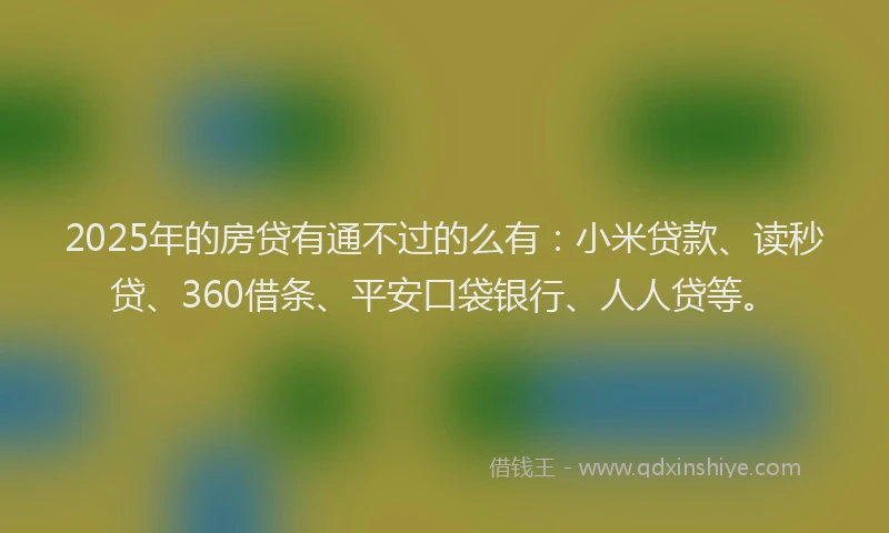 2025年的房贷有通不过的么有：小米贷款、读秒贷、360借条、平安口袋银行、人人贷等。