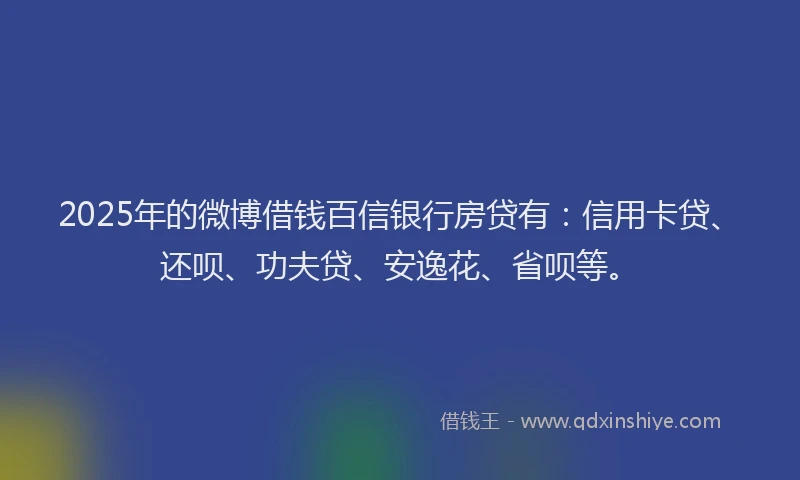 2025年的微博借钱百信银行房贷有：信用卡贷、还呗、功夫贷、安逸花、省呗等。