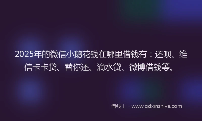 2025年的微信小鹅花钱在哪里借钱有：还呗、维信卡卡贷、替你还、滴水贷、微博借钱等。