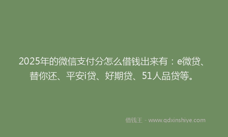 2025年的微信支付分怎么借钱出来有：e微贷、替你还、平安i贷、好期贷、51人品贷等。