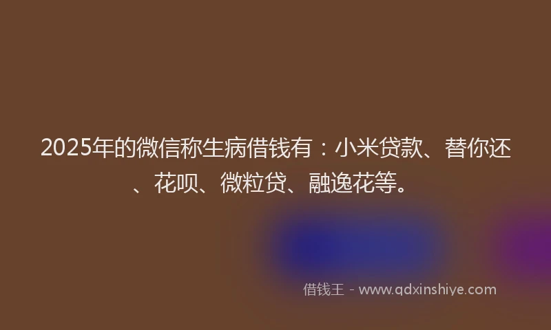 2025年的微信称生病借钱有：小米贷款、替你还、花呗、微粒贷、融逸花等。