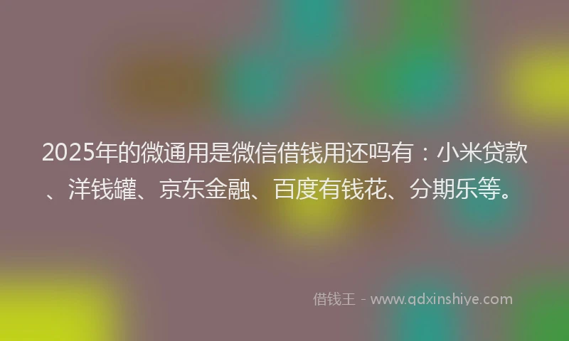 2025年的微通用是微信借钱用还吗有：小米贷款、洋钱罐、京东金融、百度有钱花、分期乐等。
