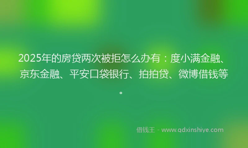 2025年的房贷两次被拒怎么办有：度小满金融、京东金融、平安口袋银行、拍拍贷、微博借钱等。