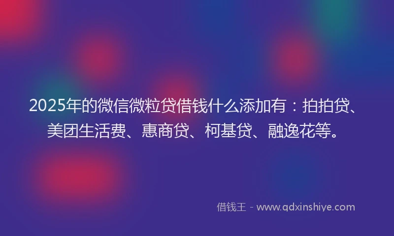 2025年的微信微粒贷借钱什么添加有：拍拍贷、美团生活费、惠商贷、柯基贷、融逸花等。