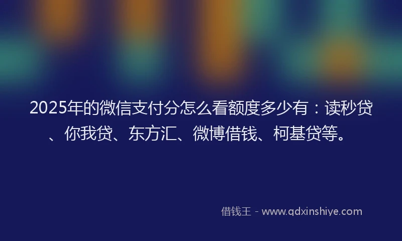 2025年的微信支付分怎么看额度多少有：读秒贷、你我贷、东方汇、微博借钱、柯基贷等。