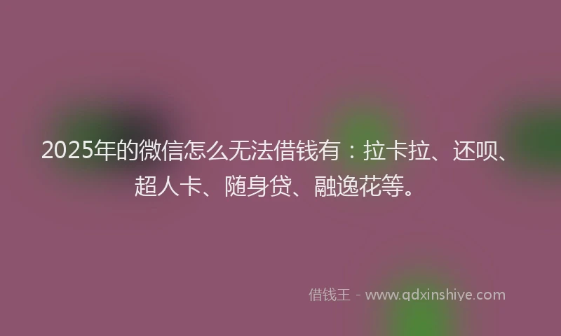 2025年的微信怎么无法借钱有：拉卡拉、还呗、超人卡、随身贷、融逸花等。