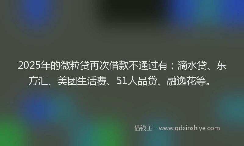2025年的微粒贷再次借款不通过有：滴水贷、东方汇、美团生活费、51人品贷、融逸花等。
